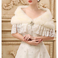 Short Sleeve Shawls Faux Fur Wedding Women
