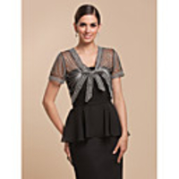 Short Sleeve Shrugs Lace / Tulle / Cotton Party Evening Wedding Wraps / Bolero With Pattern