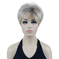 Short Straight Blonde Ombre w/ Brown Roots Heat Ok Full Synthetic Wig Mother