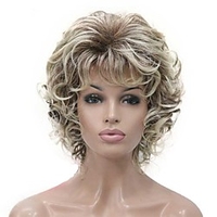 Short Wig Soft Tousled Curls Blonde Highlights Full Synthetic Wigs COLOUR CHOICES miniinthebox