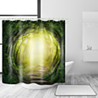 Shower Curtains Hooks Casual Country Polyester Solid Colored Contemporary Machine Made Waterproof Bathroom
