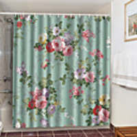 Shower Curtains with Hooks Colorful Flowers Polyester Novelty Fabric Waterproof Shower Curtain for Bathroom