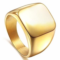 signet biker rings solid polished stainless steel ring for men size 7-15, gold color in size 14