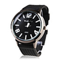 Silicone Band Classic Big Dial Fashion Quartz Women Men Casual Watch - Black