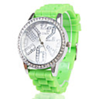Silicone Band Classic Big Dial Fashion Quartz Women Men Casual Watch - Green