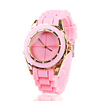 Silicone Band Classic Big Dial Fashion Quartz Women Men Casual Watch - Pink