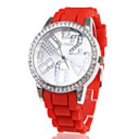 Silicone Band Classic Big Dial Fashion Quartz Women Men Casual Watch - Red