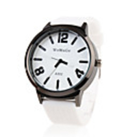 Silicone Band Classic Big Dial Fashion Quartz Women Men Casual Watch - White