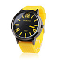 Silicone Band Classic Big Dial Fashion Quartz Women Men Casual Watch - Yellow