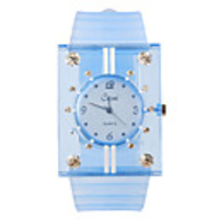 Silicone Band Elegant Crystal Square Wrist Watch - Blue