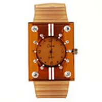 Silicone Band Elegant Crystal Square Wrist Watch - Brown