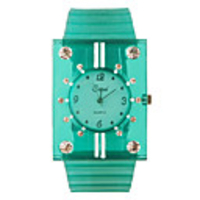 Silicone Band Elegant Crystal Square Wrist Watch - Green