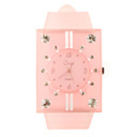 Silicone Band Elegant Crystal Square Wrist Watch - Pink