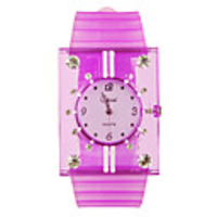 Silicone Band Elegant Crystal Square Wrist Watch - Rose Red