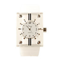 Silicone Band Elegant Crystal Square Wrist Watch - White