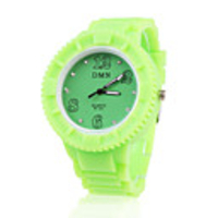 Silicone Band Elegant Crystal Round Wrist Watch - Green