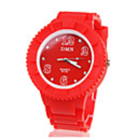 Silicone Band Elegant Crystal Round Wrist Watch - Red
