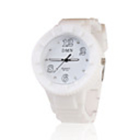 Silicone Band Elegant Crystal Round Wrist Watch - White