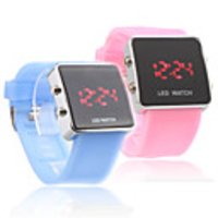 Silicone Band Love Couple Jelly Sport Style LED Wrist Watch - Light Blue Pink