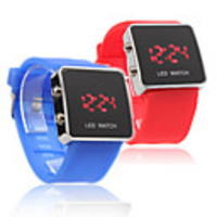 Silicone Band Love Couple Jelly Sport Style Square LED Wrist Watch - Blue Red