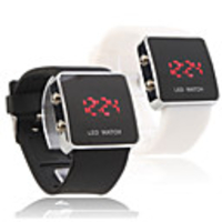 Silicone Band Love Couple Jelly Sport Style Square LED Wrist Watch - White Black