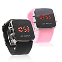 Silicone Band Modern Couple Jelly Sport Style LED Wrist Watch - Black Pink