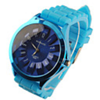 Silicone Band Modern Metal Dial Fashion Quartz Women Men Casual Watch - Blue
