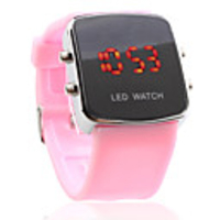 Silicone Band Modern Women Men Unisex Jelly Sport Style LED Wrist Watch - Pink