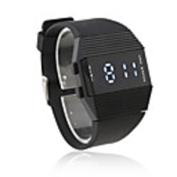 Silicone Band Sports Style Unisex Blue Light LED Wrist Watch - Black