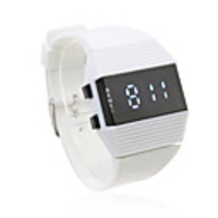 Silicone Band Sports Style Unisex Blue Light LED Wrist Watch - White