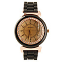 Silicone Band Stylish Quartz Round Crystal Lady