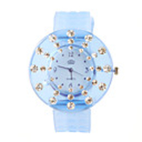 Silicone Band Stylish Quartz Round Crystal Lady