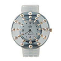 Silicone Band Stylish Quartz Round Crystal Lady