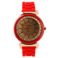 Silicone Band Stylish Quartz Round Crystal Lady