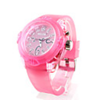 Silicone Band Unisex Watch with Color Changing Flashing Night Light - Pink