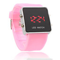Silicone Band Women Men Unisex Jelly Sport Style Square LED Wrist Watch - Pink