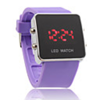 Silicone Band Women Men Unisex Jelly Sport Style Square LED Wrist Watch - Purple