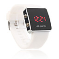 Silicone Band Women Men Unisex Jelly Sport Style Square LED Wrist Watch - White