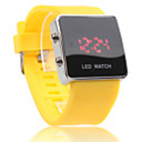 Silicone Band Women Men Unisex Jelly Sport Style Square LED Wrist Watch - Yellow