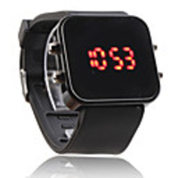 Silicone Band Women Men Unisex Jelly Sport Style Square Mirror LED Wrist Watch - Black