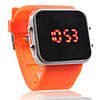 Silicone Band Women Men Unisex Jelly Sport Style Square Mirror LED Wrist Watch - Orange