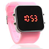 Silicone Band Women Men Unisex Jelly Sport Style Square Mirror LED Wrist Watch - Pink