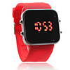 Silicone Band Women Men Unisex Jelly Sport Style Square Mirror LED Wrist Watch - Red