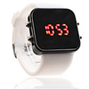 Silicone Band Women Men Unisex Jelly Sport Style Square Mirror LED Wrist Watch - White