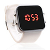 Silicone Band Women Men Unisex Jelly Sport Style Square Mirror LED Wrist Watch - White