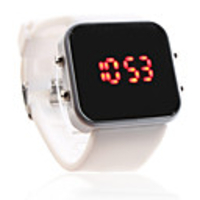 Silicone Band Women Men Unisex Jelly Sport Style Square Mirror LED Wrist Watch - White