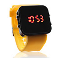 Silicone Band Women Men Unisex Jelly Sport Style Square Mirror LED Wrist Watch - Yellow