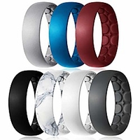 silicone wedding breathable ring for women and men,  airflow inner carving artistic design flexible wedding rubber bands-7 rings / 4 rings / 1 ring pack
