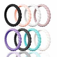 silicone wedding ring for women, thin and stackble braided rubber wedding bands, no-toxic, skin safe