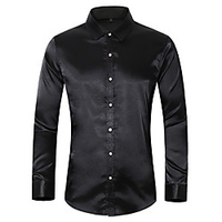 silk satin shirt men 2019 casual long sleeve slim fit mens dress shirts business wedding male shirt, black, asian size xxl miniinthebox